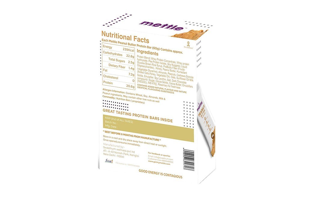 Mettle Peanut Butter Protein Bar   Box  360 grams